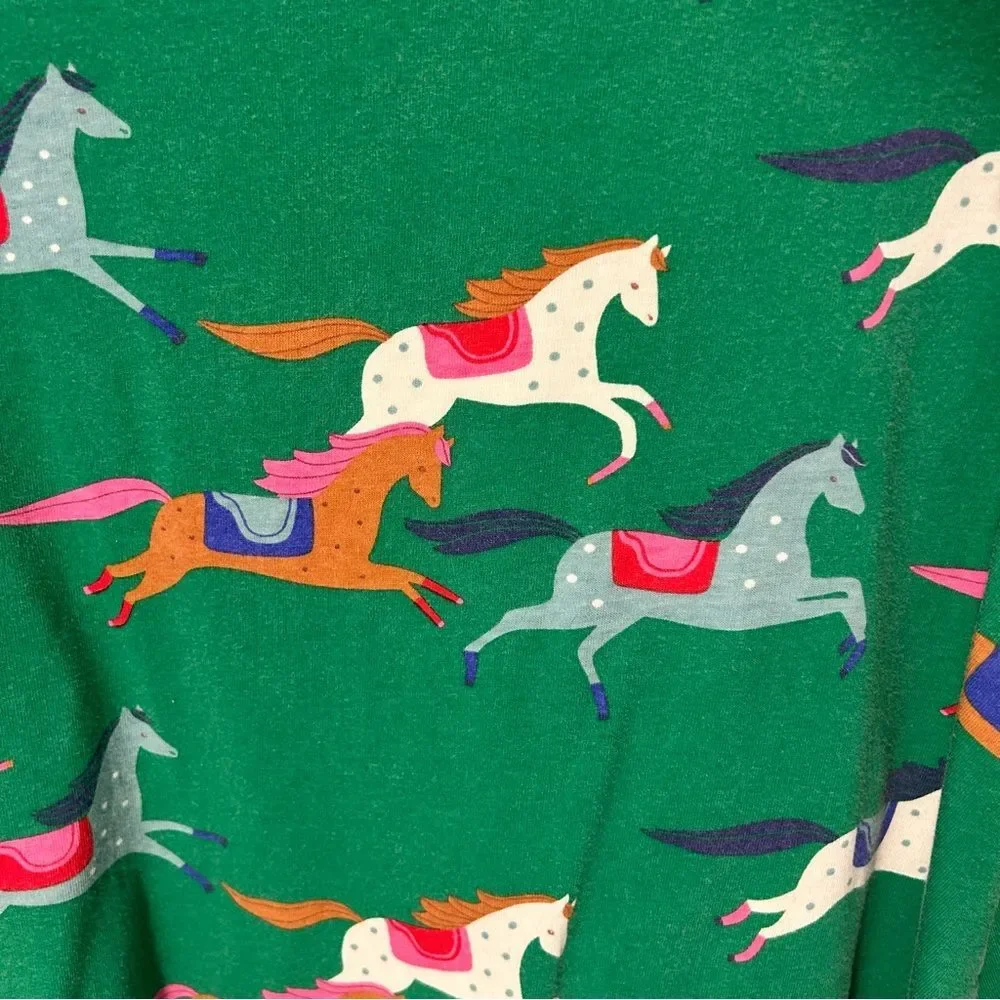 Mini Boden Horse Print Tunic Dress Green Cotton Sz 8-9Y